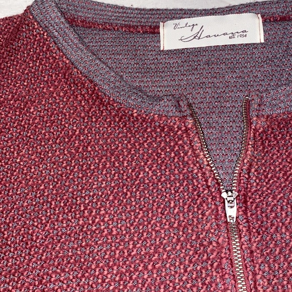 Vintage Havana Textured Raspberry and Charcoal Zip Neck Top - Picture 9 of 14